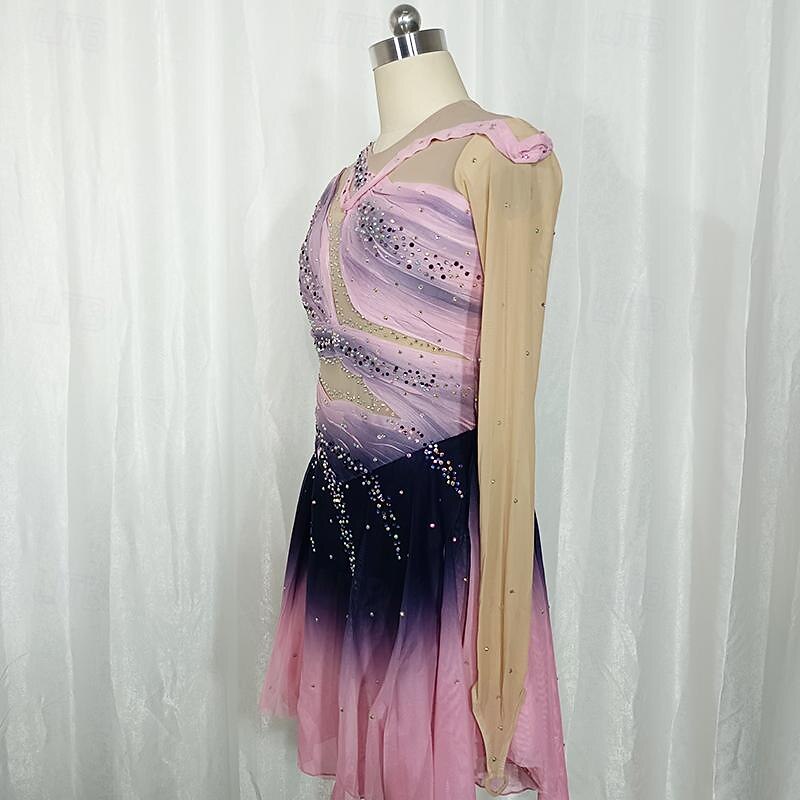 Latin Dance Ballroom Dance Gymnastics Dress Glitter Splicing Crystals / Rhinestones Women's Girls' Performance Party Long Sleeve Natural Elastic Mesh Elastane4