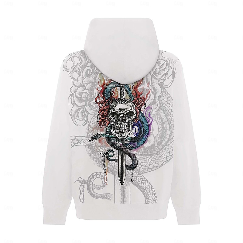 Men's Skeleton Snake Hoodie Hoodies Sweatshirt Punk Gothic Long Sleeve Hooded Party Holiday Streetwear Black White Print Front Pocket Spring &  Fall Designer