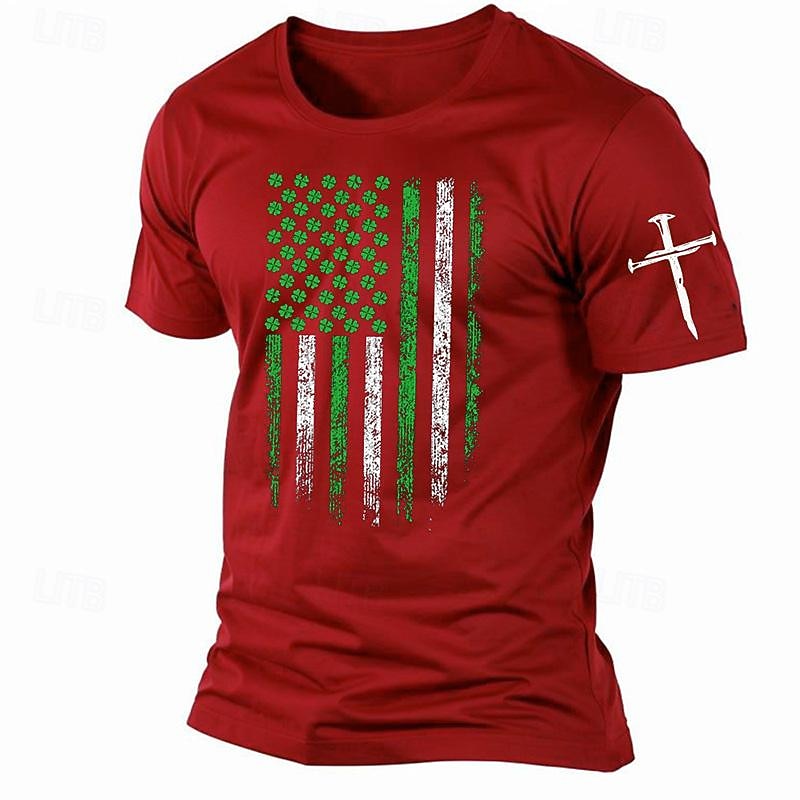 Veterans Day Men's Patriot Patriotic Veteran Shamrock National Flag T shirt Tee Top Cotton Short Sleeve Graphic Shirt Black White Red Comfortable Tee St.Patrick's Day Holiday Fashion Designer3