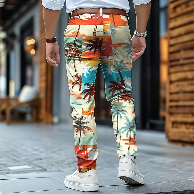 Palm Tree Vacation Hawaiian Men's Resort 3D Printed Dress Pants Flat Front Straight-Leg Polyester Medium Waist Pants Outdoor Vacation Holiday Daily Wear S TO 3XL2