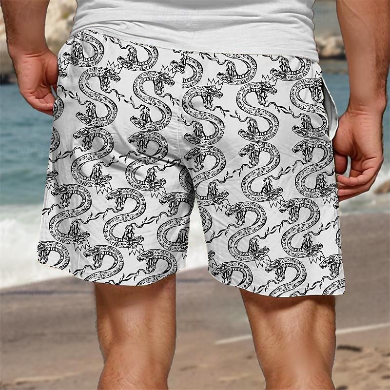 Men's Dragon Swim Shorts Board Shorts Swimming Trunks Mid Waist Punk & Gothic Vacation Party Holiday Drawstring with Mesh lining Elastic Waist Designer Clothing Apparel