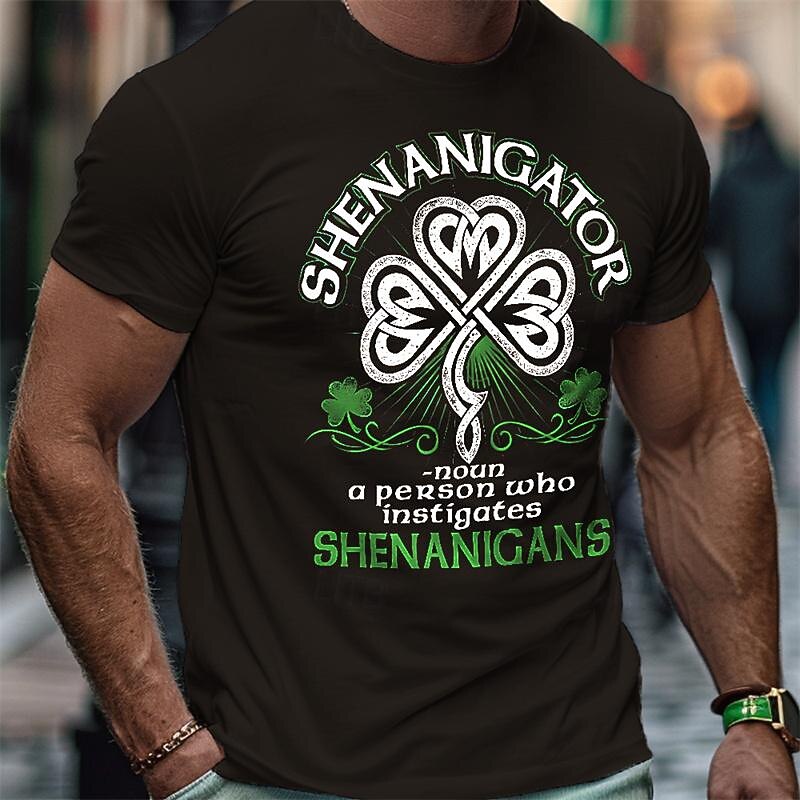 Men's Shamrock T Shirt Tee Top Cotton Short Sleeve Graphic Shirt Black Comfortable Tee St.Patrick's Day Holiday Fashion Designer Clothing