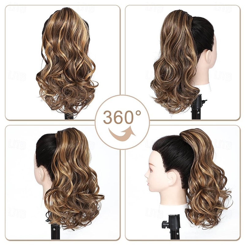 Drawstring Ponytail Hair Extension 16 Inch Synthetic Short Curly Wavy Fake Ponytail Extensions Natural Soft Clip in Ponytail Hairpieces for Women3