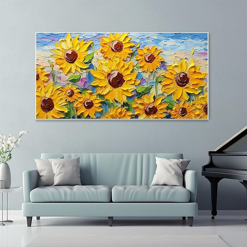 3D Hand-Painted Sunflower Canvas Texture Art painting handmade Abstract knife Sunflower Home Painting handmade  Landscape Plant Oil Painting for Living Room bedroom Decor4