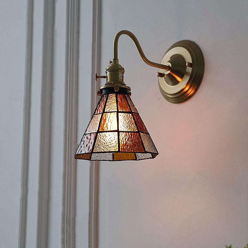 Wall Light Beautiful Retro Lighting 1 Light Glass Wall Light Stained Glass Lampshade Bronze Wall Light Arm Lamp for Indoor Living Room Bedroom 85-265V3