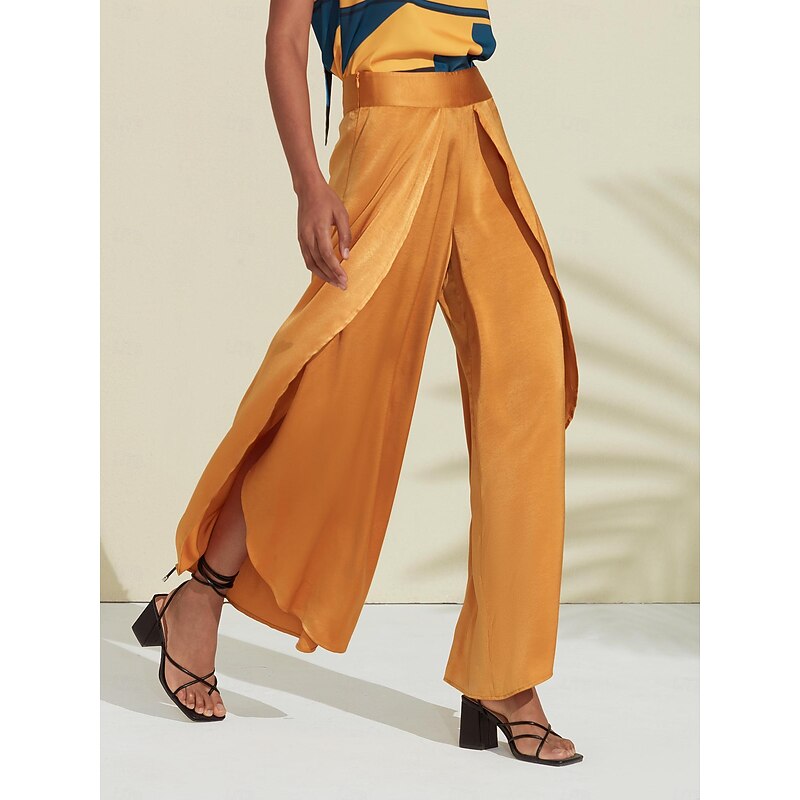 Casual Satin Swing Ruffle High Pants4