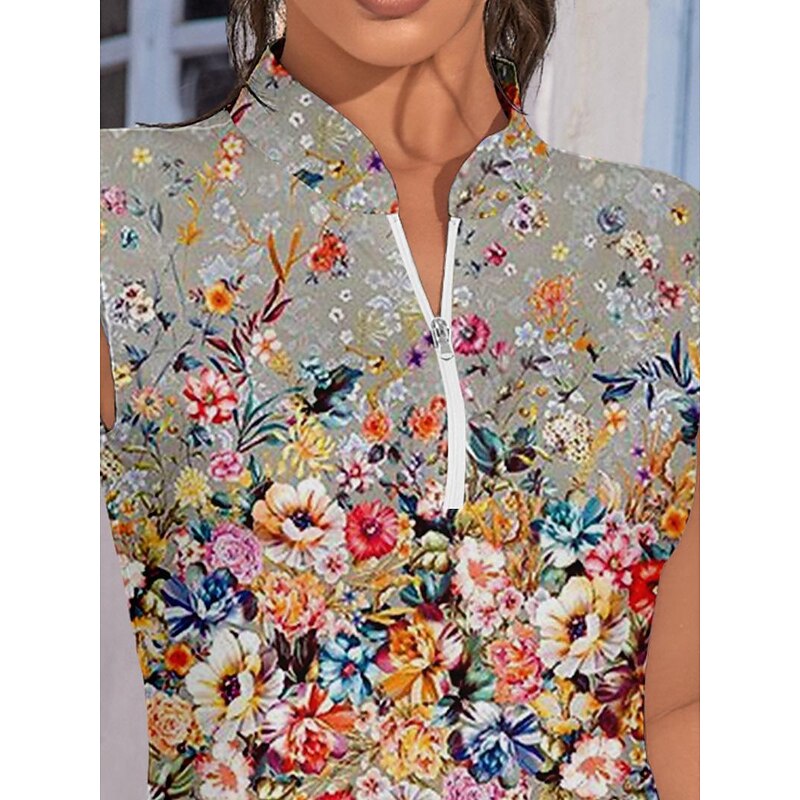 Women's Golf Dress Grey Sleeveless Floral Ladies Golf Attire Clothes Outfits Wear Apparel3