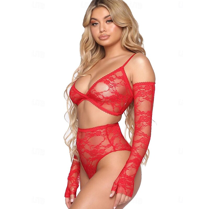 Women's Lace Backless Sexy Erotic Sexy Lingerie Sexy Bodies Nightwear - POLY Spandex Solid Colored Sexy Lingerie Set Home Outfits2
