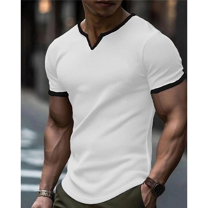 Men's T Shirt Tee Short Sleeve Shirt Tee Top Short Sleeve Crew Neck Spring & Summer Color Block Fashion Designer Basic Vacation Street Going out Black White Green Top Tee for Men2