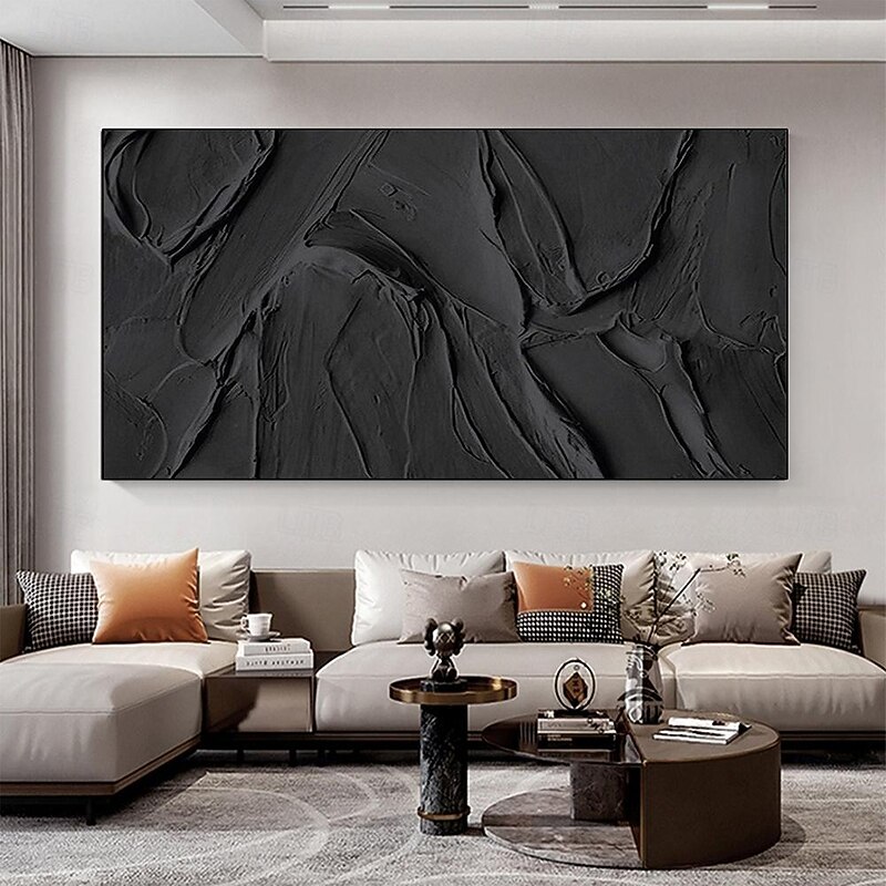 Hand painted  3D Black Abstract Painting handmade Black 3D Textured Painting Black 3D Minimalist Painting Large Black Abstract Painting Black abstract artwork wall art canvas3