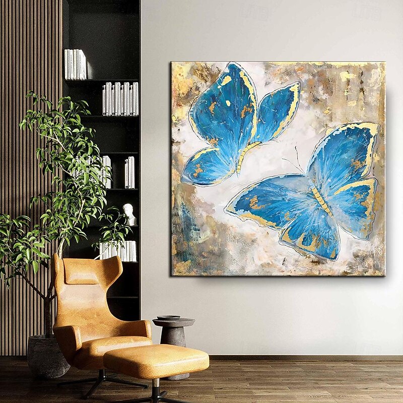 Blue Butterfly Oil Painting on Canvas Large hand painted Abstract Butterflies Canvas painting Wall Art Modern Textured Animal Painting for Living Room wall decoration4