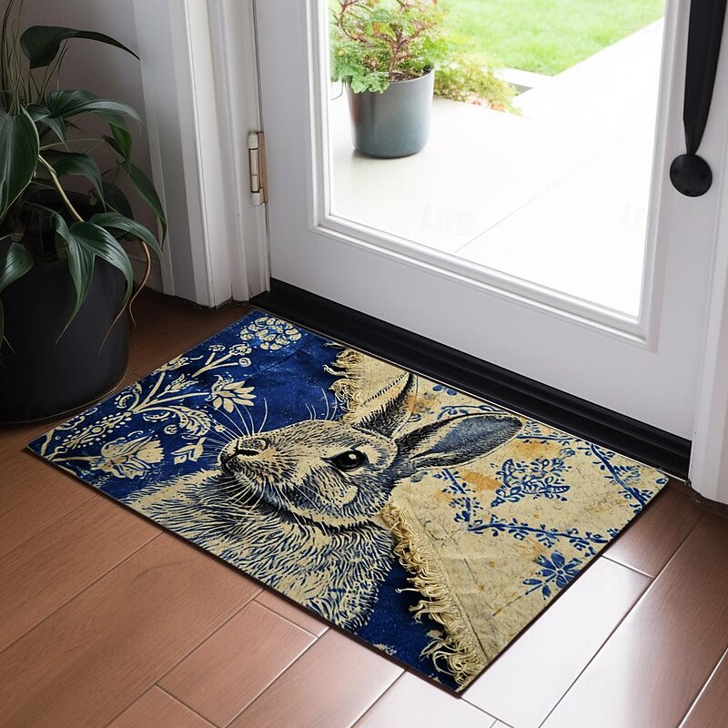 Ink Blue Rabbit Doormat Floor Mats Washable Rugs Kitchen Mat Non-Slip Oil Proof Rug Indoor Outdoor Mat Bedroom Decor Bathroom Mat Entrance Rug3