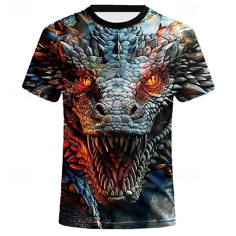Men's Animal Dragon T Shirt Short Sleeve T shirt 3D Print Crew Neck Shirt Designer Casual Subculture Sports Outdoor Daily Holiday Yellow Blue Orange Spring & Summer Clothing Apparel S M L XL 2XL 3XL3