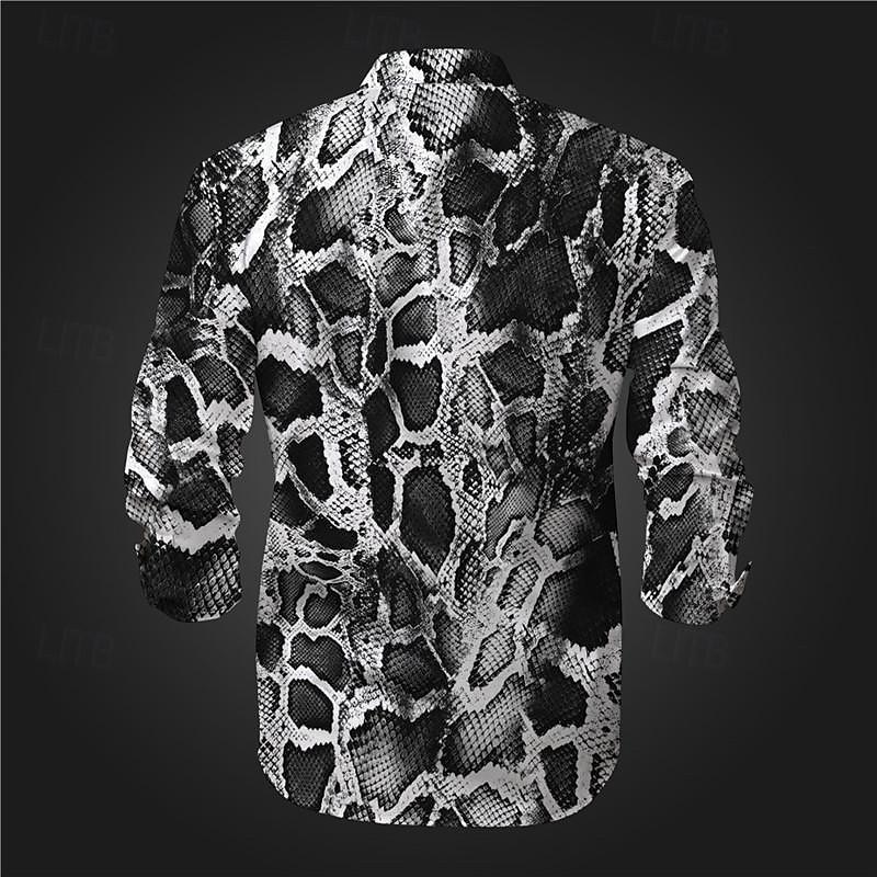 Men's Snake Print Aloha Shirt Printed Shirts Long Sleeve Subcultural Vacation Party Street Spring & Summer Turndown Print Button-Down Khaki Gray3