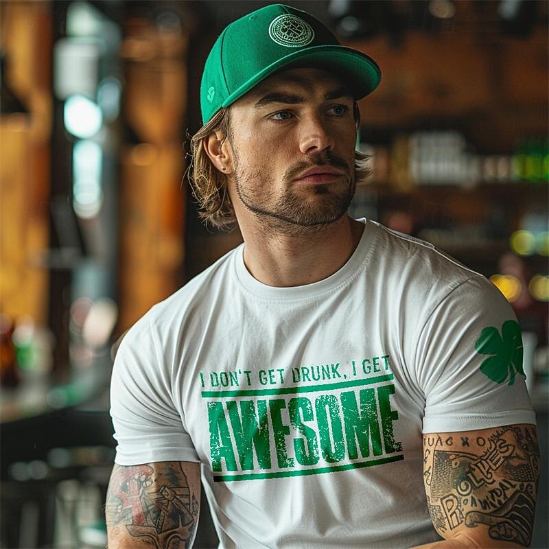 Men's Shamrock T Shirt Tee Top Cotton Short Sleeve Graphic Shirt Black White Comfortable Tee St.Patrick's Day Holiday Fashion Designer Clothing3