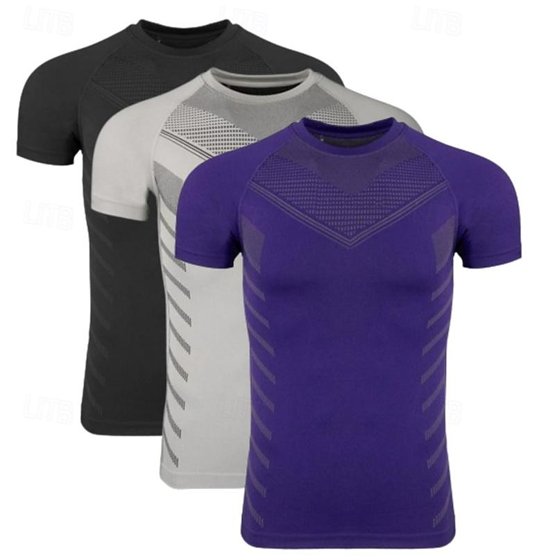 3 Pack Men's Gym Fitness Tops Sports T-Shirt Crew Neck Short Sleeve Sport Casual Daily Gym Quick dry Breathable Soft  Color Block Black Red Blue Black Gray Activewear Fashion Basic Gym Top4