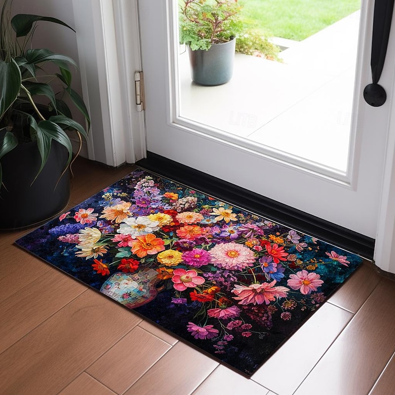 Colorful Painting Flowers Doormat Floor Mats Washable Rugs Kitchen Mat Non-Slip Oil Proof Rug Indoor Outdoor Mat Bedroom Decor Bathroom Mat Entrance Rug4