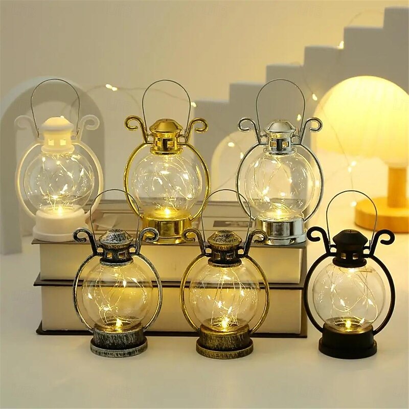Ramadan Silver Line Electronic Candle Lamp Handheld Small Horse Lamp Retro Small Oil Lamp Festival Party Decorative Lamp  1PC