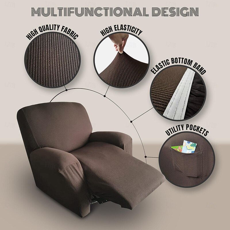 Jacquard Recliner Covers 1 Piece, Stretch Reclining Chair Covers for 1 Seat Reclining Sofa, Single Seat Recliner Couch Cover very Soft, Machine Washable4