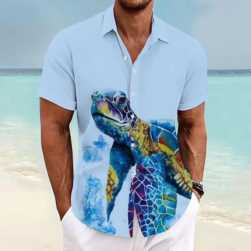 Men's Tropical Turtles Shirt Summer Hawaiian Shirt Aloha Shirt Short Sleeve Shirt Turndown Vacation Hawaiian Outdoor Vacation Hawaiian White Blue Green S M L3