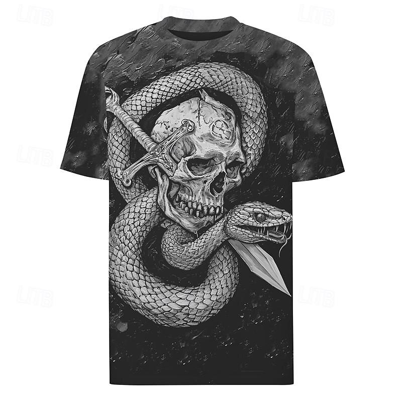 Men's Skull Snake T Shirt Short Sleeve T shirt 3D Print Crew Neck Shirt Punk Gothic Vacation Party Street Black Summer Spring Fall Clothing Apparel S M L XL 2XL 3XL2