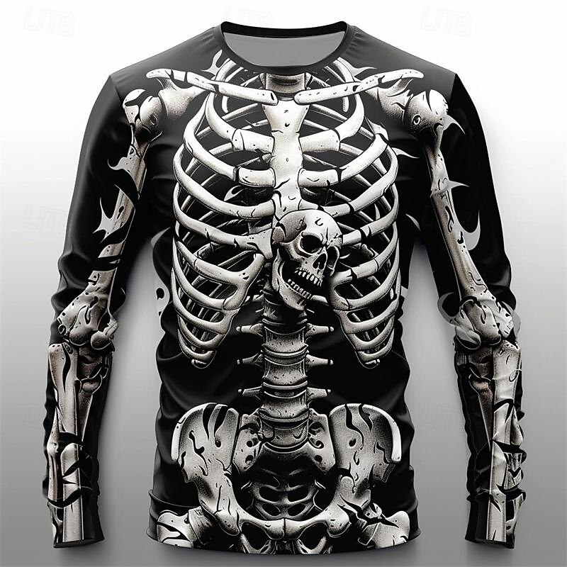 Men's Graphic Skeleton T Shirt Long Sleeve T shirt 3D Print Crew Neck Shirt Fashion Casual Subculture Sports Outdoor Holiday Going out Black White Blue Spring &  Fall Clothing Apparel S M L XL 2XL 3XL3