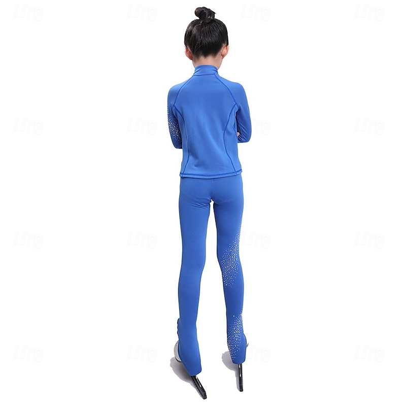 Figure Skating Jacket with Pants Women's Girls' Ice Skating Tights Outfits Royal Blue High Elasticity Training Practice Professional Skating Wear Thermal Warm Crystal / Rhinestone Long Sleeve Ice
