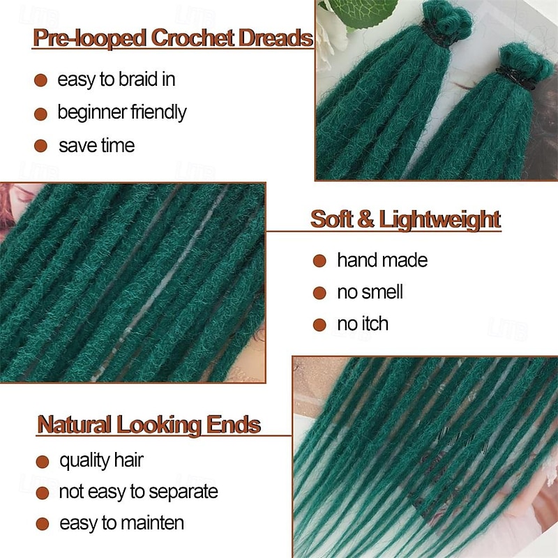 Dreadlock Extensions 24 Inch Green Single Ended Crochet Dreads Extensions 20 Strands SE Synthetic Dreadlocks Extension Straight Hippie Style Dreads for Women Men3