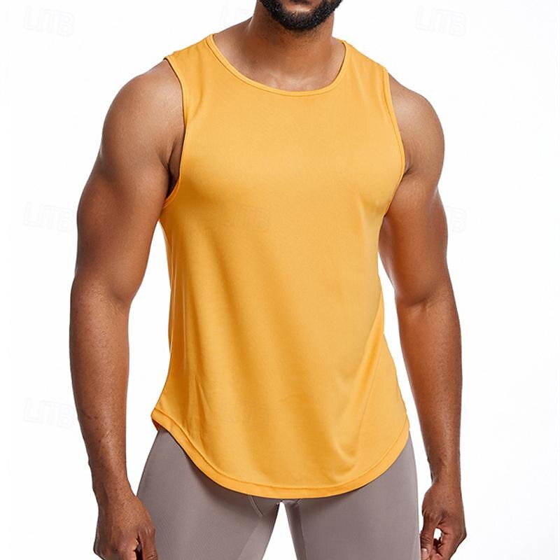 Men's Tank Top Fitness Tank Tank Undershirt Crew Neck Sleeveless Sport Casual Daily Gym Breathable Soft Plain Black Yellow Activewear Fashion Basic4