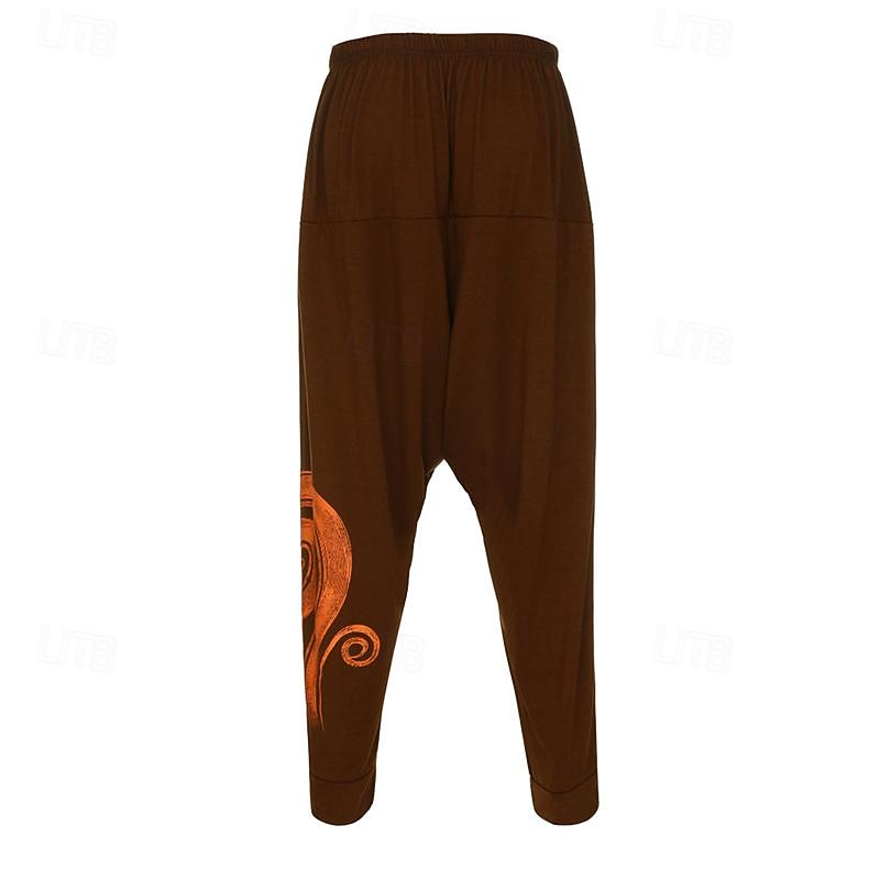 Men's Trousers Summer Pants Harem Pants Casual Pants Drawstring Elastic Waist Graphic Breathable Soft Casual Daily Holiday Streetwear Ethnic Style Black Blue Micro-elastic2