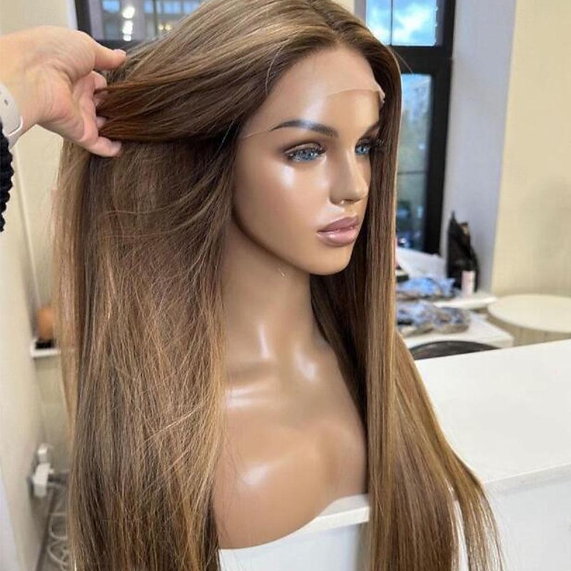 Remy Human Hair 13x4 Lace Front Wig Free Part Brazilian Hair Silky Straight Brown Wig 130% 150% Density Natural Hairline 100% Virgin  For Women Long Human Hair Lace Wig4