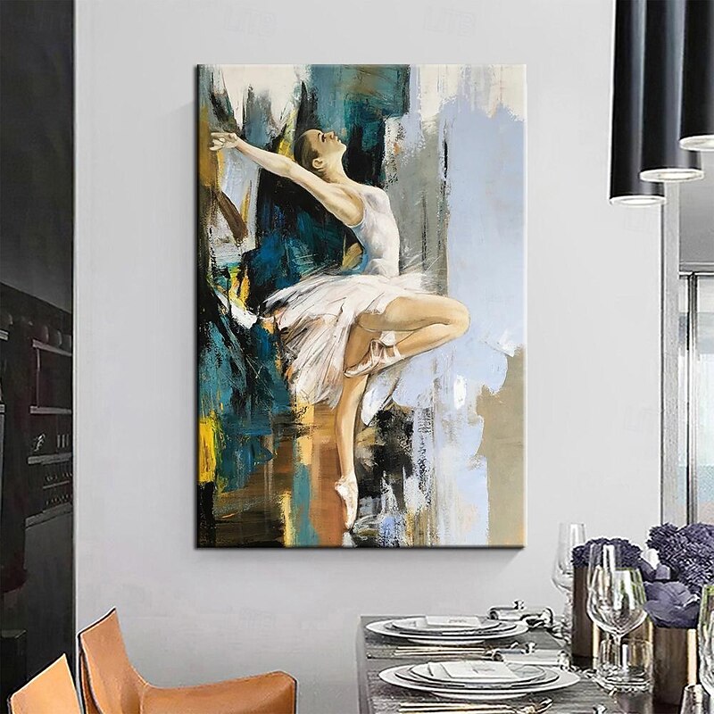 Abstract Dancer Oil Painting Hand painted Large Wall Art White Ballet Painting Boho Wall Decor Custom Painting beautiful girl painting  On Canvas  for Living room bedroom Wall Decoration3