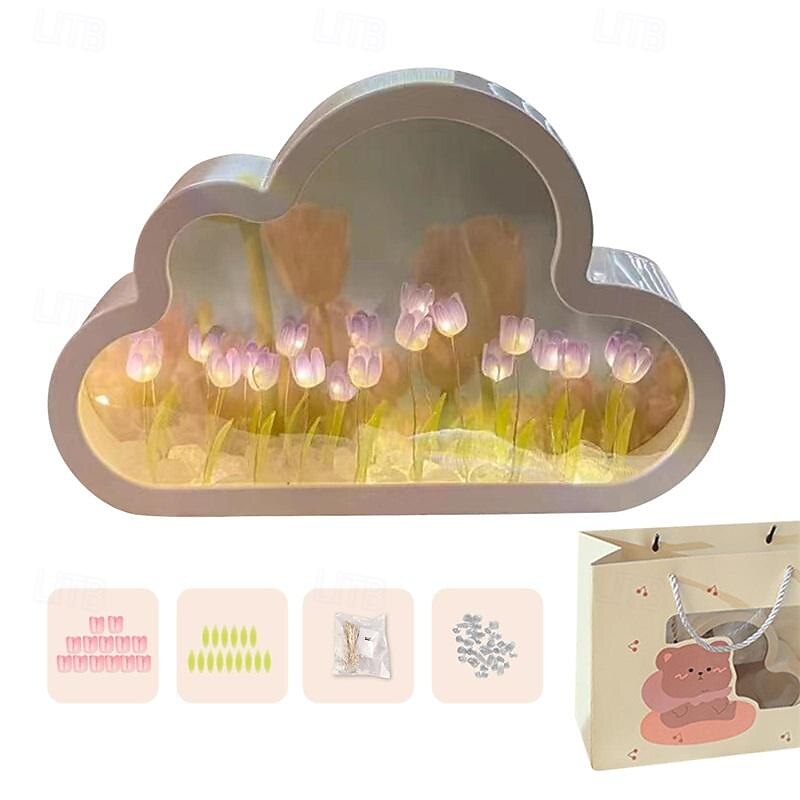 Women's Day Gifts Cloud Mirror Tulip Lamp Hand Craft DIY Tulips Mirror Night Light for Your Mom Girlfriend Sister Mother's Day Gifts for MoM