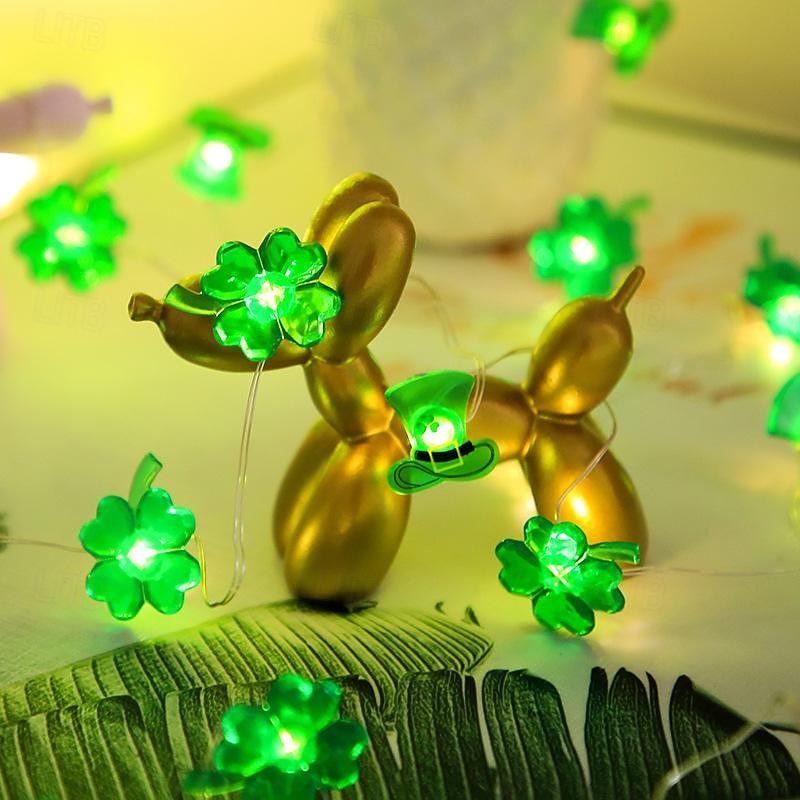 St. Patrick's Led Light String Irish Carnival Green Hat Four-Leaf Clover Decorative Light String4