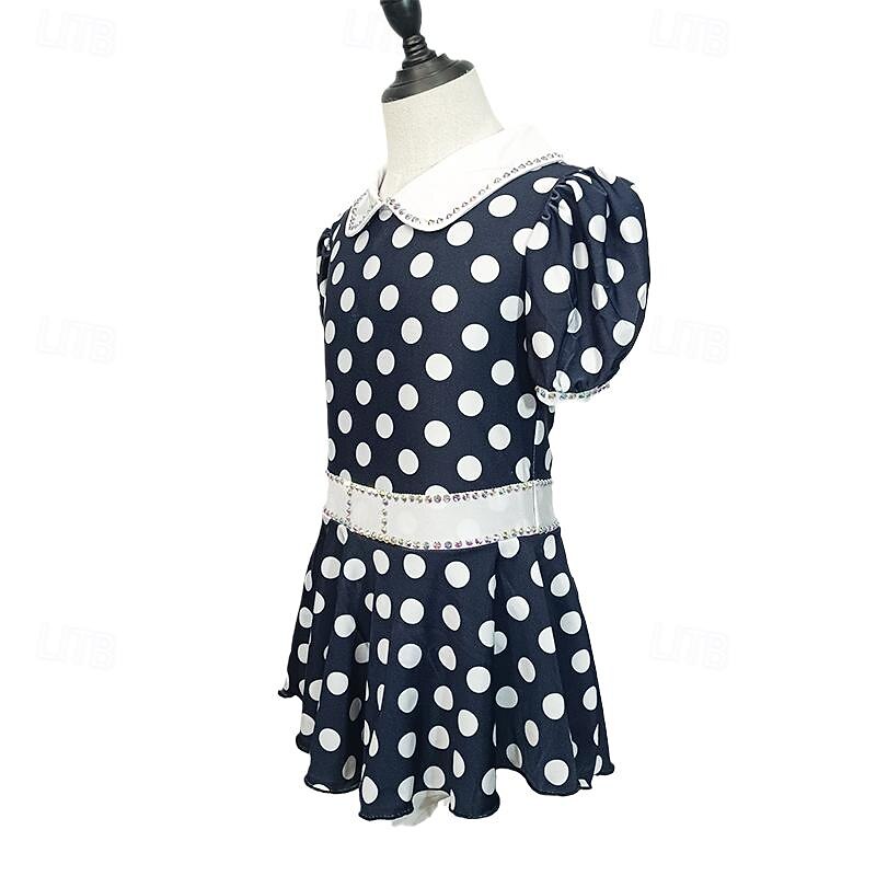 Figure Skating Dress Women's Girls' Ice Skating Dress Multi color Patchwork Halo Dyeing Spandex Stretchy Training Practice Professional Skating Wear Crystal / Rhinestone Short Sleeve Ice Skating4