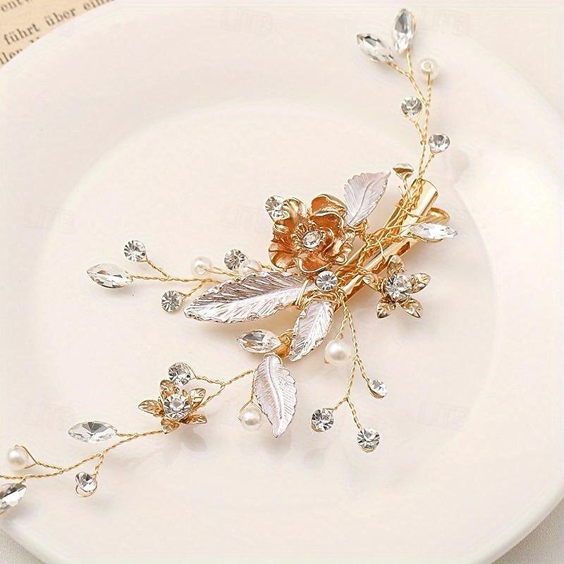 Exquisite Leaf Shape Hair Clips Non-slip Duck Billed Clips Inlaid Crystal And Faux Pearl Bridal Wedding Head Accessories2