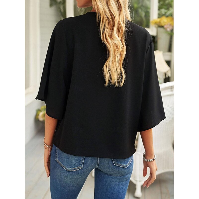 Shirt Blouse Women's Black White Wine Solid Color Ruched Street Daily Fashion V Neck S4