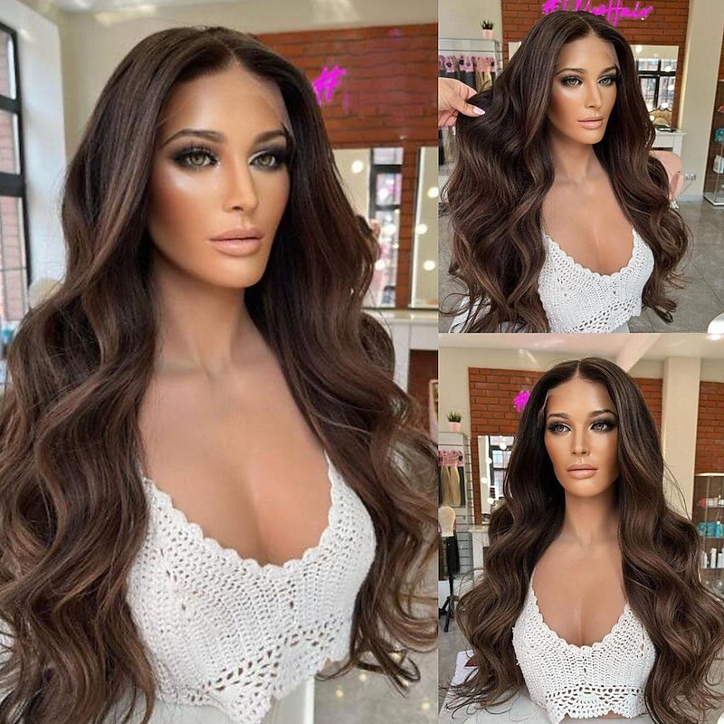 Remy Human Hair 13x4 Lace Front Wig Free Part Brazilian Hair Wavy Multi-color Wig 130% 150% Density Highlighted / Balayage Hair  Pre-Plucked For Women Long Human Hair Lace Wig