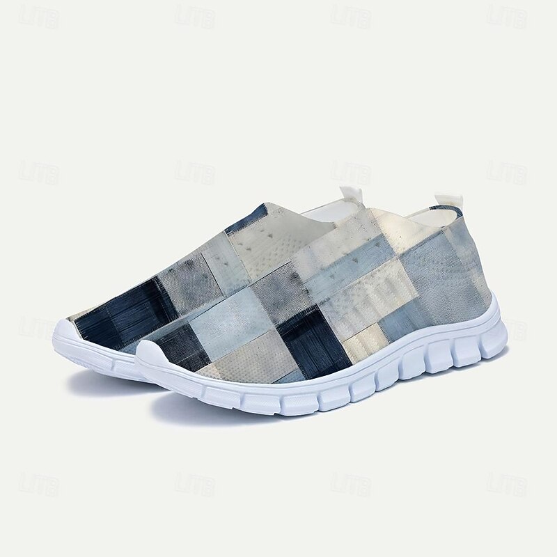 Men's Sneakers Loafers & Slip-Ons Casual Shoes Print Shoes Flyknit Shoes Running Fitness & Cross Training Shoes Walking Sporty Casual Athletic Daily Knit Breathable Massage Comfortable Blue Purple 7