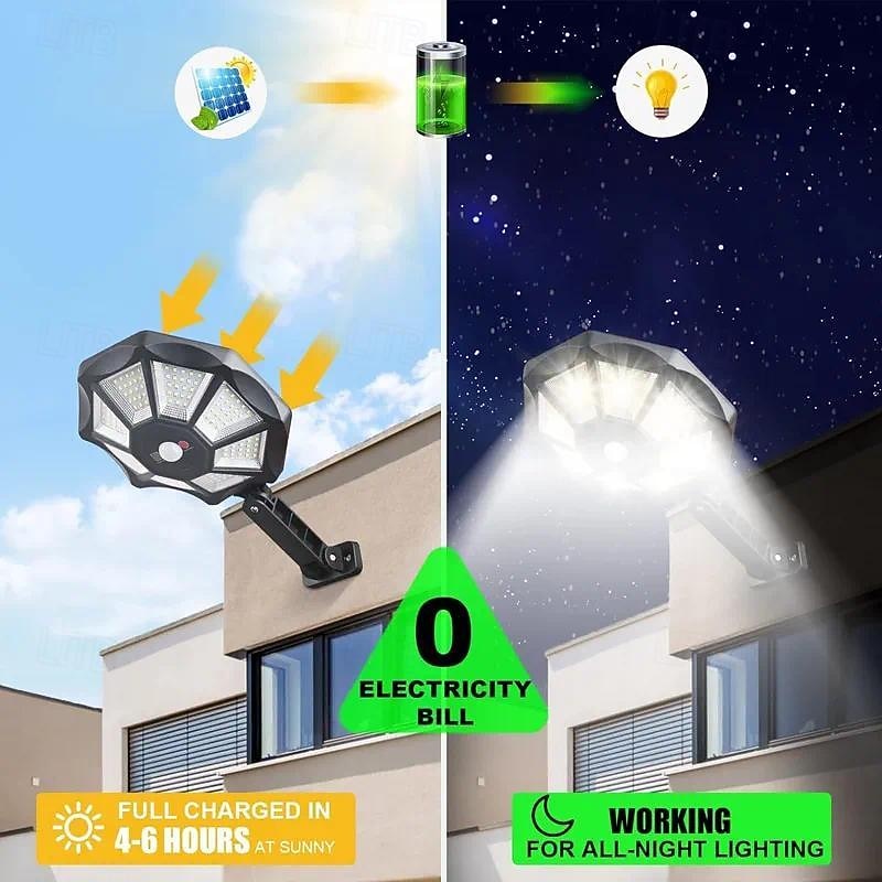 Outdoor Solar Lights 168LED 6500K Foodlight from Dusk to Dawn, IP66 Waterproof Parking Lot Lights with Motion Sensor3