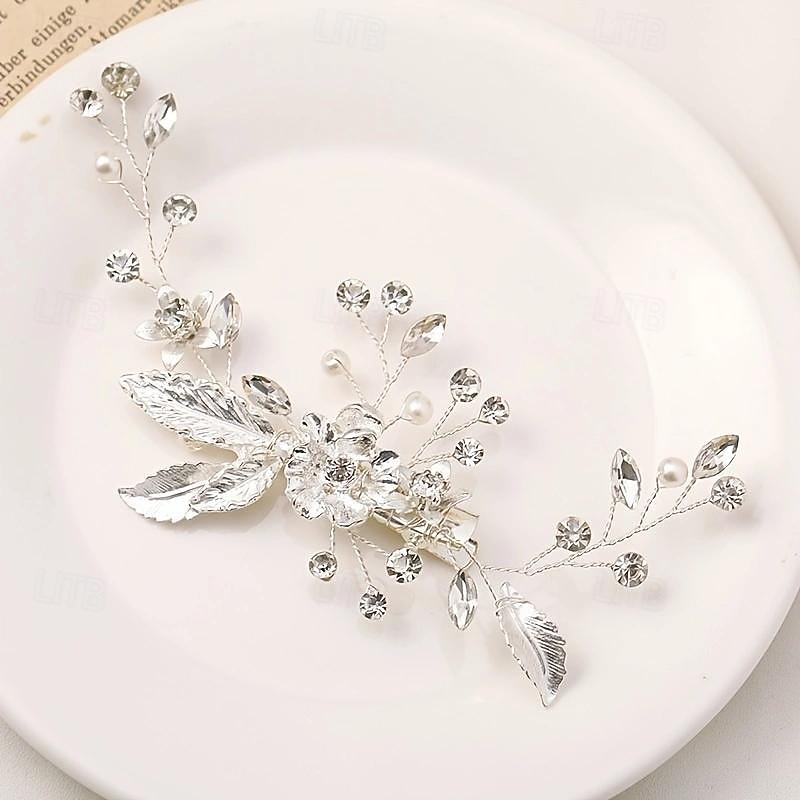 Golden Silvery Flower Leaf Crystal Hairpin Hair Clip Tiara Bridal Wedding Hair Accessories Headpiece Jewelry Ornaments3