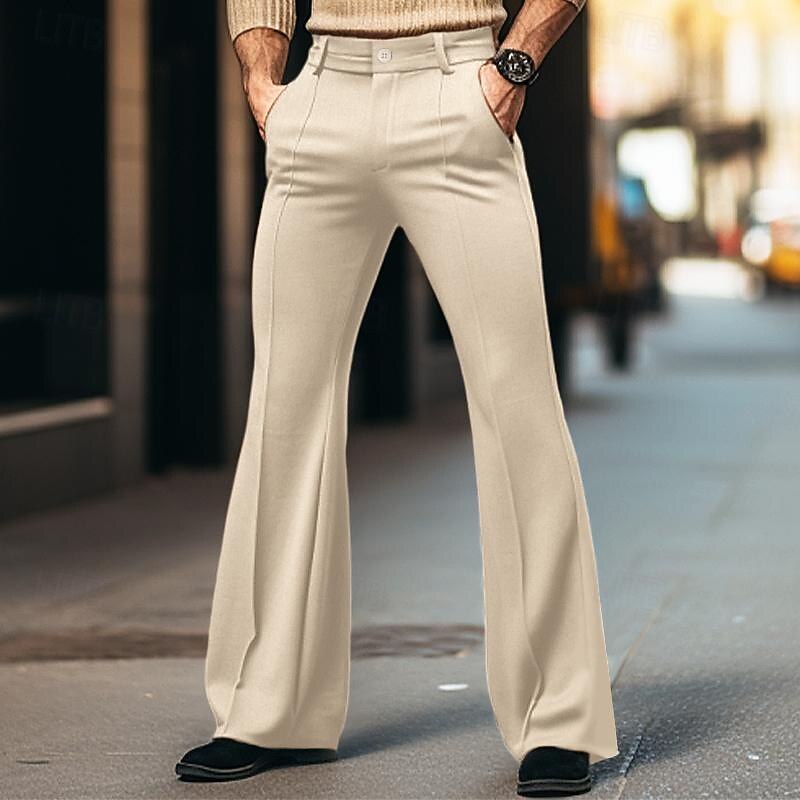 Men's Dress Pants Flared Pants Bell Bottom Trousers Suit Pants Pocket Plain Comfort Breathable Outdoor Daily Going out Fashion Casual Black White4