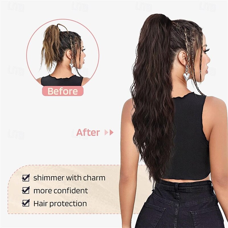 Ponytail Extension 26 Inch Drawstring Ponytail Hair Extensions for Women Long Curly Wavy Ponytail Natural Synthetic Hairpiece for Women4