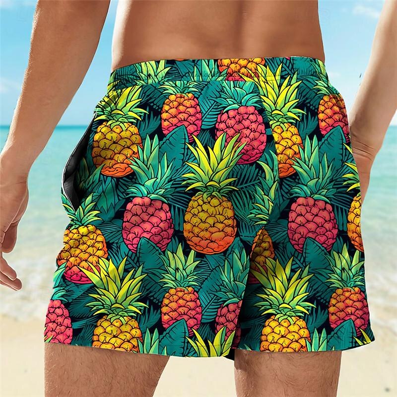 Men's Pineapple Swim Trunks Swim Shorts Board Shorts Mid Waist Vacation Hawaiian Holiday Vacation Holiday Beach Drawstring with Mesh lining Elastic Waist Designer Clothing Apparel2