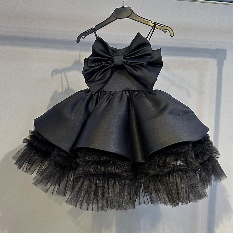 Kids Girls' Party Dress Solid Color Sleeveless Performance Wedding Mesh Princess Sweet Mesh Mid-Calf Sheath Dress Tulle Dress Flower Girl's Dress Summer Spring Fall 2-12 Years Black Red