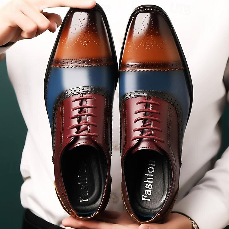 Men's Oxfords Derby Shoes Formal Shoes Brogue Dress Shoes Business British Gentleman Wedding Party & Evening PU Lace-up Blue Coffee Spring Fall4