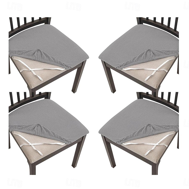 4 Pcs Stretch Jacquard Seat Covers for Dining Room  Chair Cushion Cover, Removable Washable Dining Chair Covers Anti-Dust Dining Room Chair Covers Seat Cushion Slipcovers