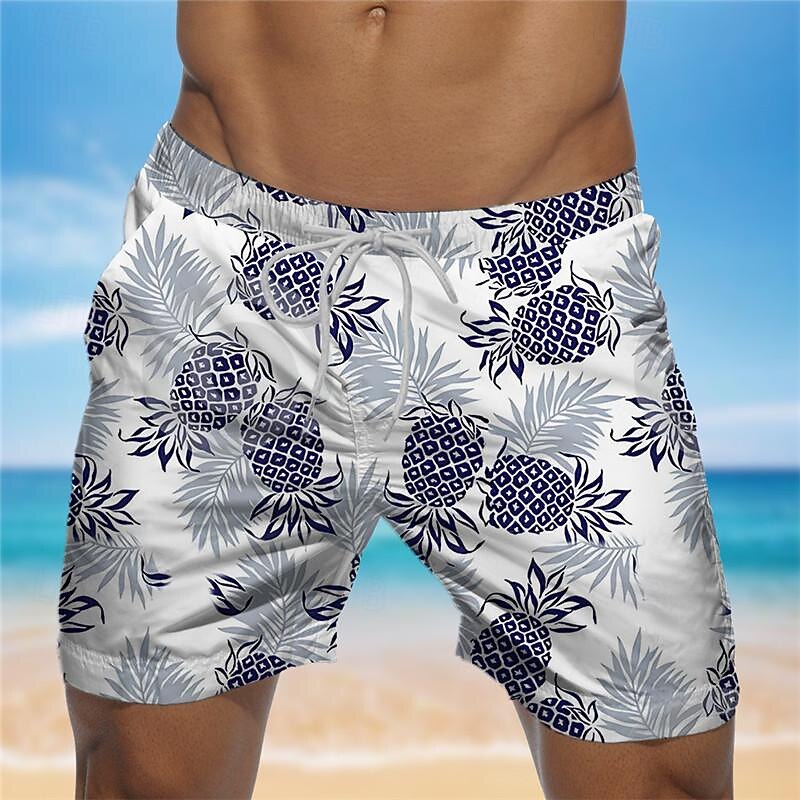 Men's Pineapple Swim Shorts Board Shorts Swimming Trunks Mid Waist Vacation Hawaiian Holiday Vacation Holiday Beach Drawstring with Mesh lining Elastic Waist Designer Clothing Apparel2