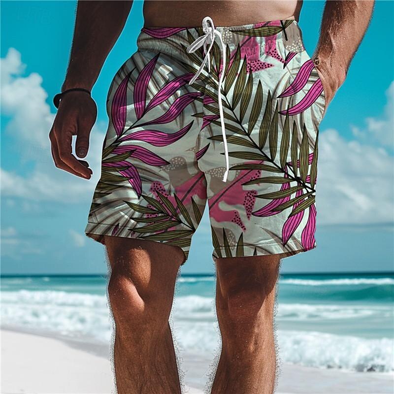 Men's Leaf Tropical Swim Trunks Swim Shorts Board Shorts Mid Waist Vacation Hawaiian Holiday Vacation Holiday Beach Drawstring with Mesh lining Elastic Waist Designer Clothing Apparel4