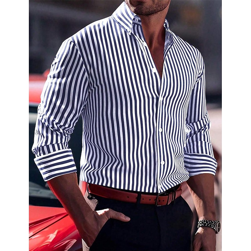 Men's Shirt Summer Shirt Button Up Shirt Casual Shirt Black Red Blue Long Sleeve Stripes Lapel Daily Vacation Clothing Apparel Casual Comfortable Smart Casual4